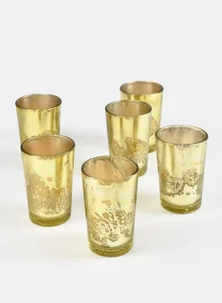 3.5in Tall Prefilled Antique Gold Mercury Glass Votive, Set of 6