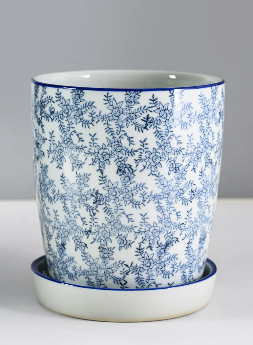 8in Tall Provence Ceramic Planter with Saucer