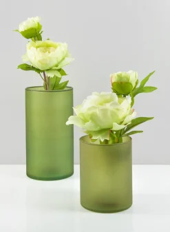 8.5in Tall Puebla Mexican Green Frost Glass Cylinder