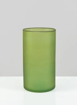 8.5in Tall Puebla Mexican Green Frost Glass Cylinder