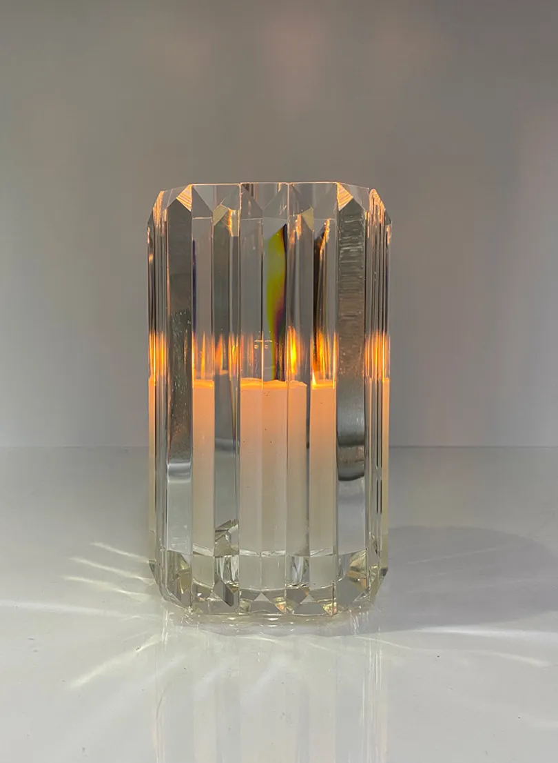 5in Tall Pyramid Crystal Glass Candleholder, Large