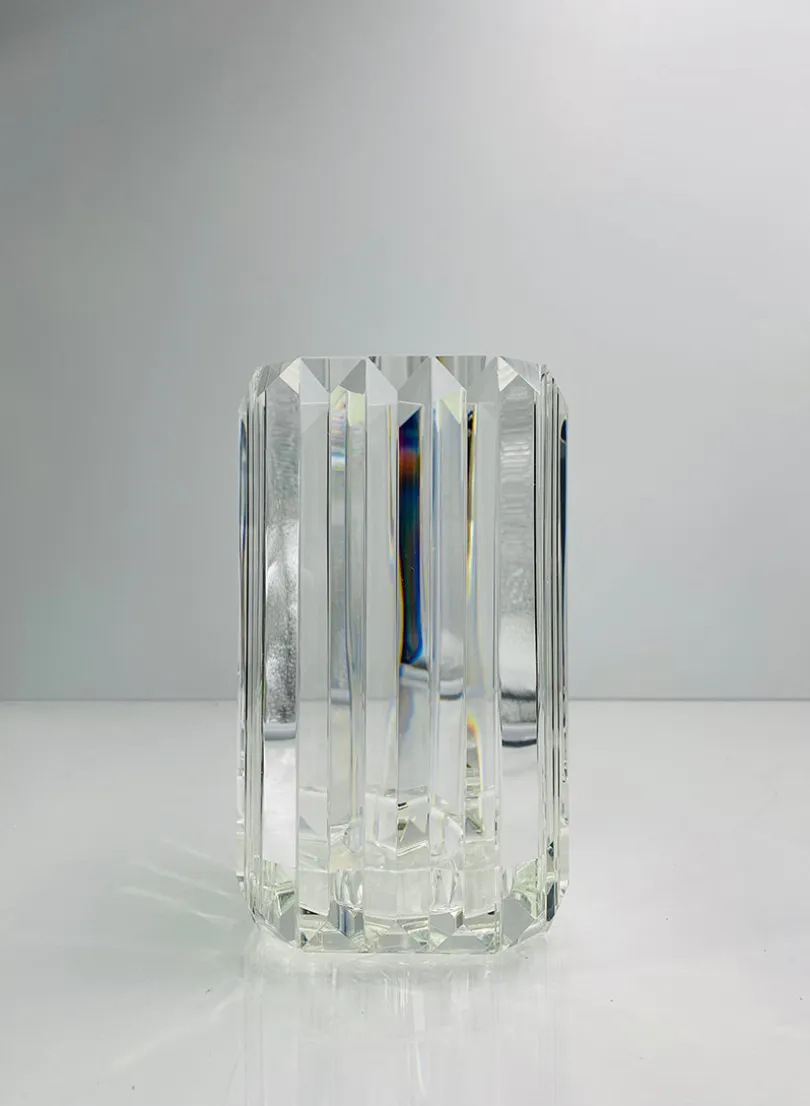 5in Tall Pyramid Crystal Glass Candleholder, Large