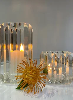 5in Tall Pyramid Crystal Glass Candleholder, Large