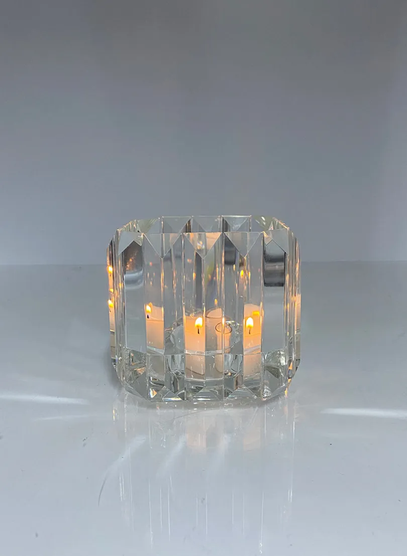 4.25in Tall Pyramid Crystal Glass Candleholder, Small