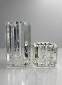 4.25in Tall Pyramid Crystal Glass Candleholder, Small