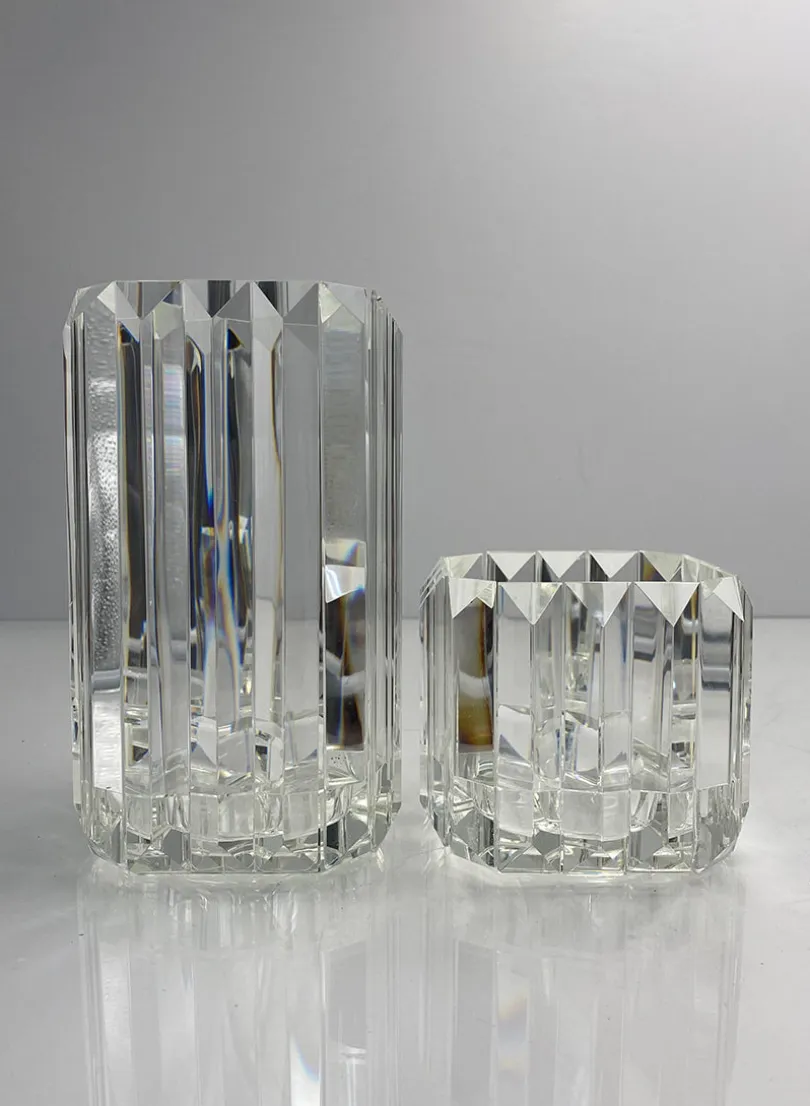 4.25in Tall Pyramid Crystal Glass Candleholder, Small