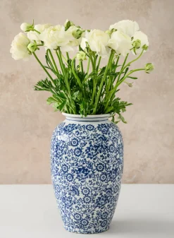 11in Tall Qing Dynasty Blue Floral Ceramic Vase