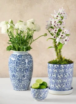 11in Tall Qing Dynasty Blue Floral Ceramic Vase