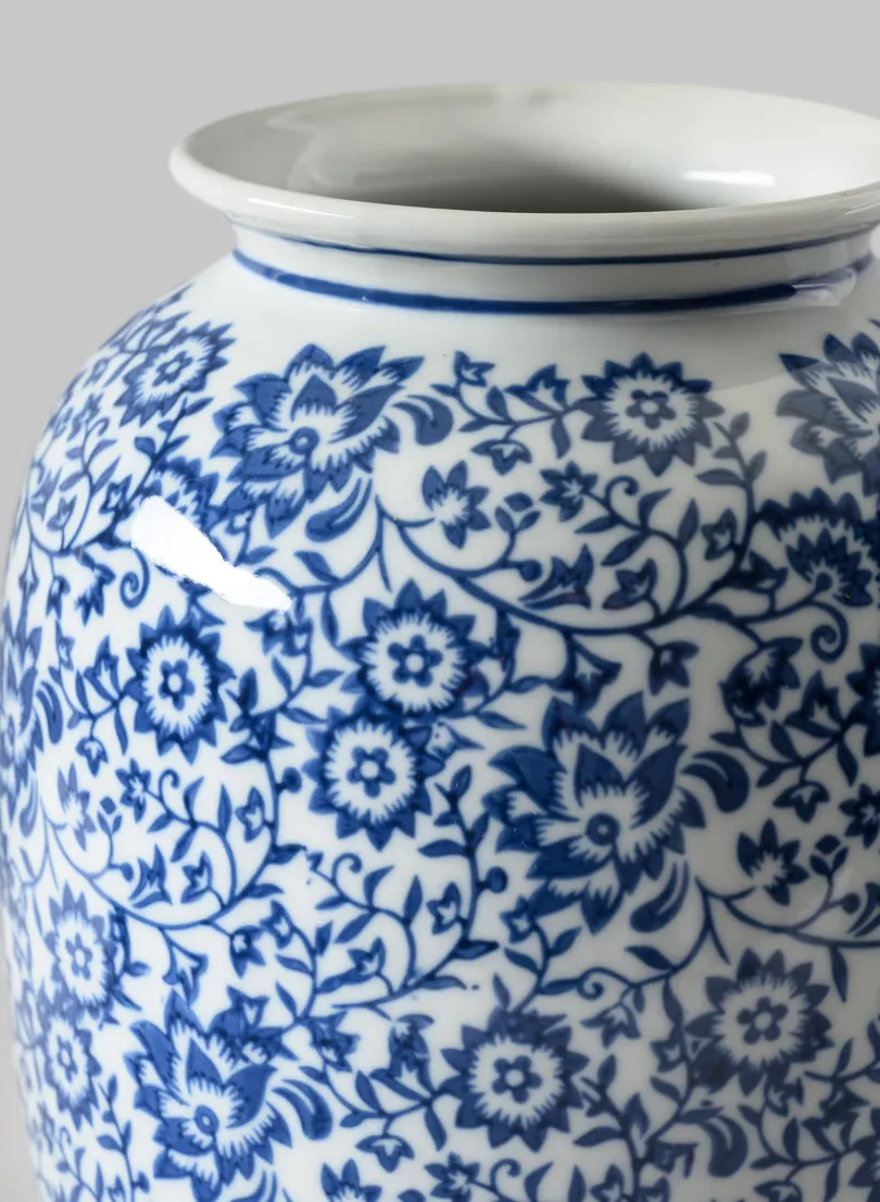 11in Tall Qing Dynasty Blue Floral Ceramic Vase