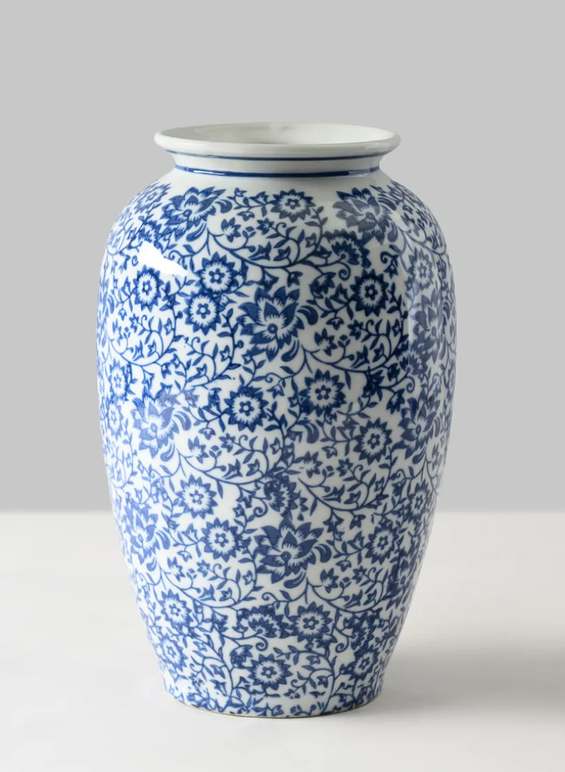 11in Tall Qing Dynasty Blue Floral Ceramic Vase