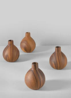 4in Tall Rabenda Dark Walnut Look Ceramic Bud Vase, Set of 4