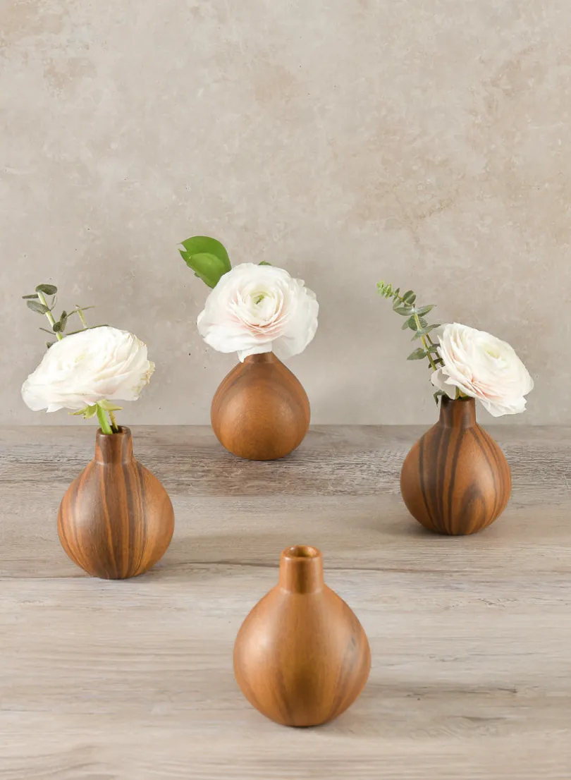 4in Tall Rabenda Dark Walnut Look Ceramic Bud Vase, Set of 4