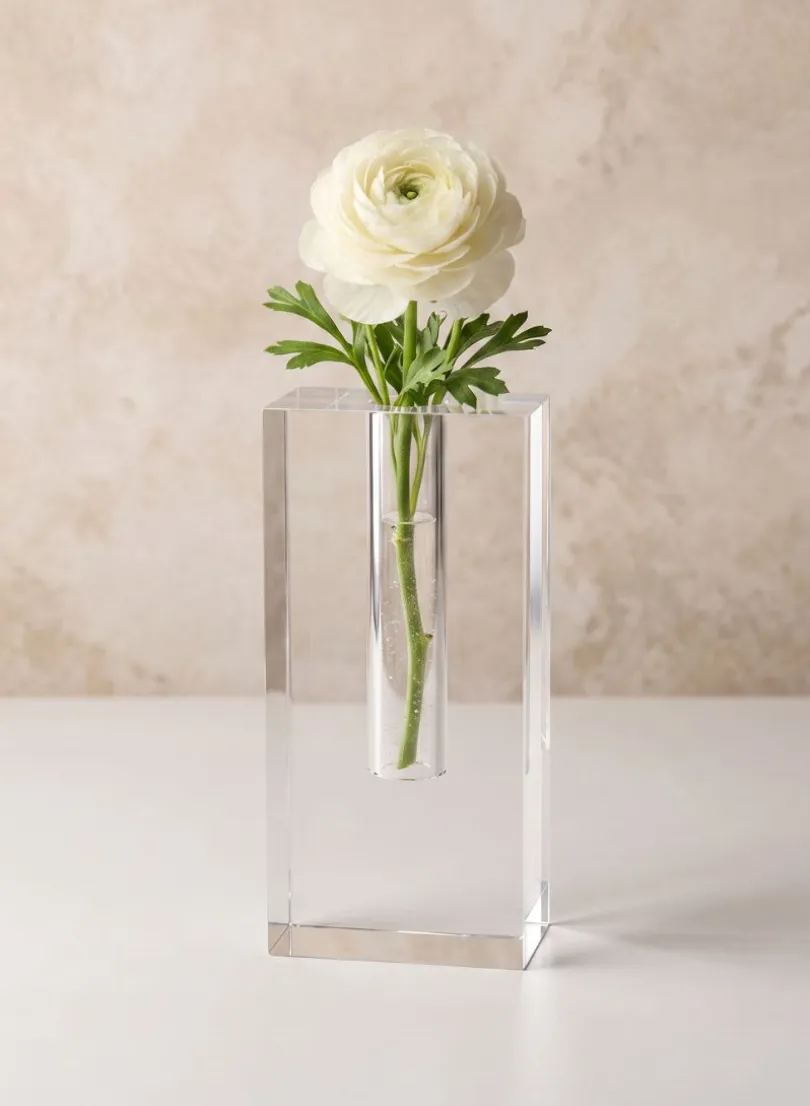 6in Tall Rectangle Crystal Glass Vase