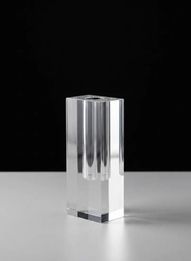 6in Tall Rectangle Crystal Glass Vase