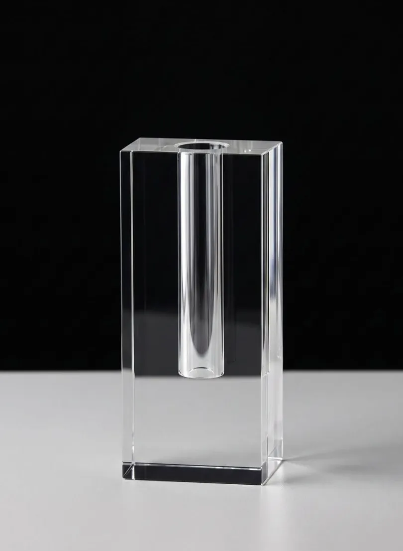 6in Tall Rectangle Crystal Glass Vase