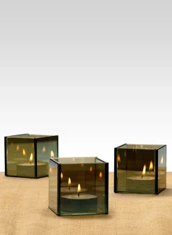 3in Tall Reflective Mirror Tea Light Glass Holder