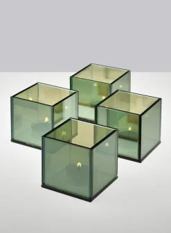 3in Tall Reflective Mirror Tea Light Glass Holder
