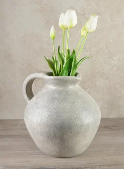 10.5in Tall Rezo Rustic Gray Pitcher Ceramic Vase