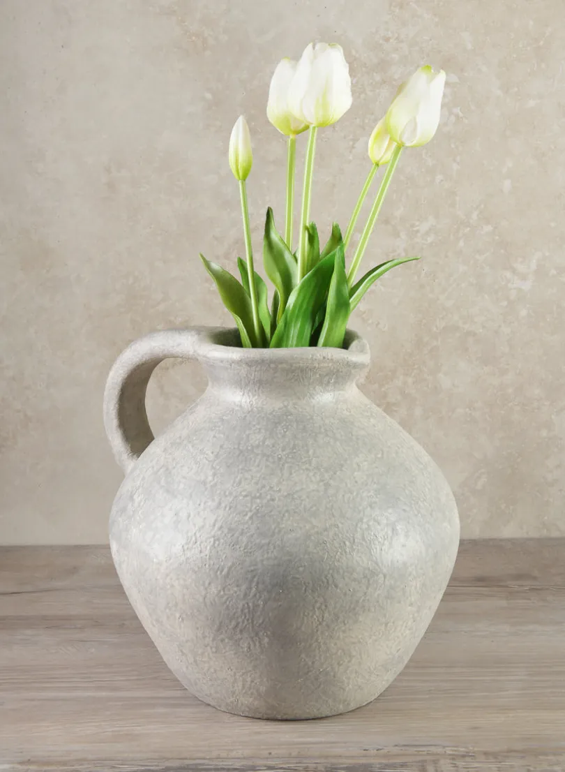 10.5in Tall Rezo Rustic Gray Pitcher Ceramic Vase