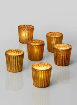 2.75in Tall Ribbed Amber Mercury Glass Votive Holder, Set of 6