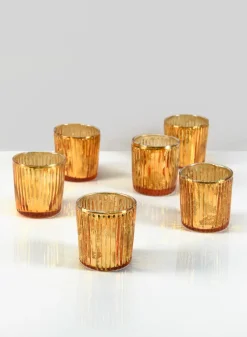 2.5in Tall Ribbed Antique Copper Glass Votives, Set of 6
