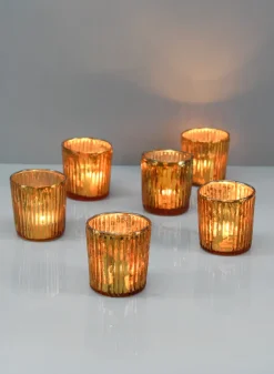 2.5in Tall Ribbed Antique Copper Glass Votives, Set of 6