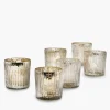 2.5in Tall Ribbed Antique Silver Votive Glass Holder, Set of 6