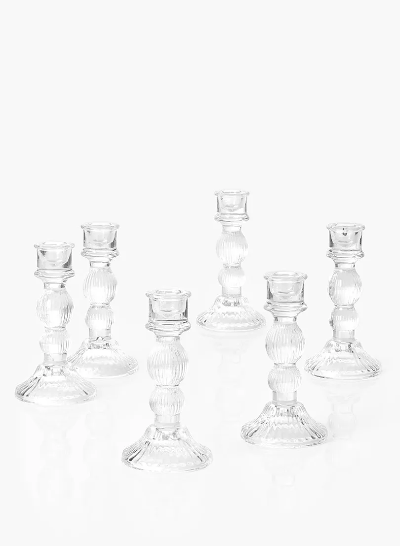6in Tall Rippled Glass Candlestick