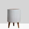 15.75in Tall Ripple Matte White Ceramic Planter With Wood Legs