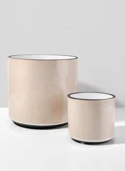 7.25in Tall Rose Beige Linen Ceramic Cylinder Vase