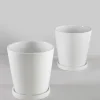 7in Tall Rouen White Ceramic Pot with Saucer, Set of 2