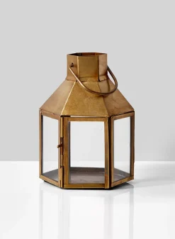 5.5in Tall Rustic Brass Hexagon Lantern