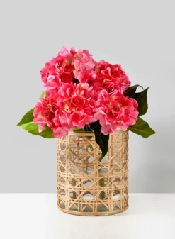 7in Tall Saigon Cane Wrapped Glass Candle Hurricane