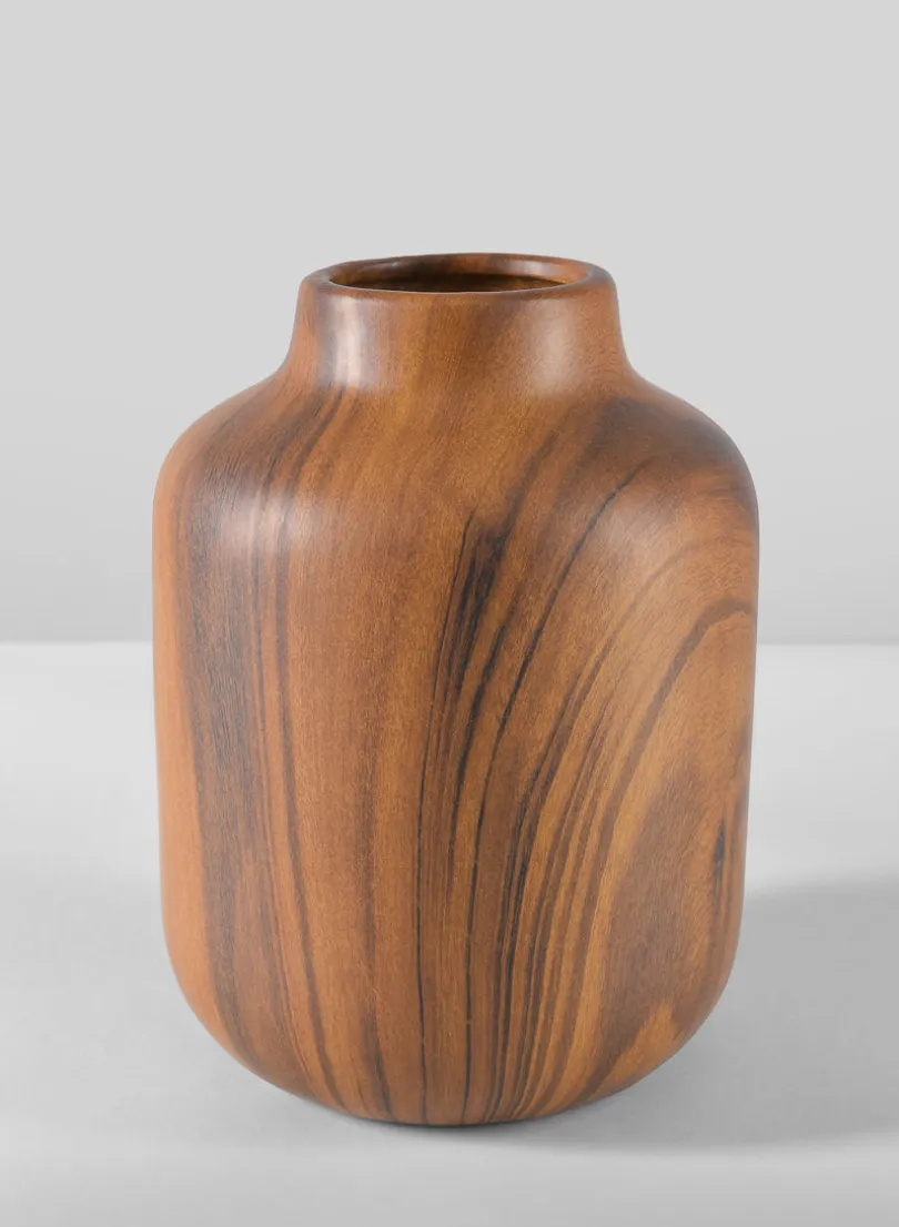 8in Tall Sakura Dark Walnut Look Ceramic Vase