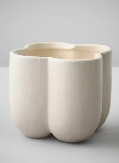 5in Tall Sand White Freya Ceramic Cachepot