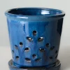 7in Tall Santorini Blue Orchid Ceramic Pot with Saucer