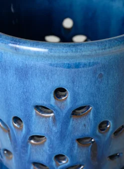 7in Tall Santorini Blue Orchid Ceramic Pot with Saucer