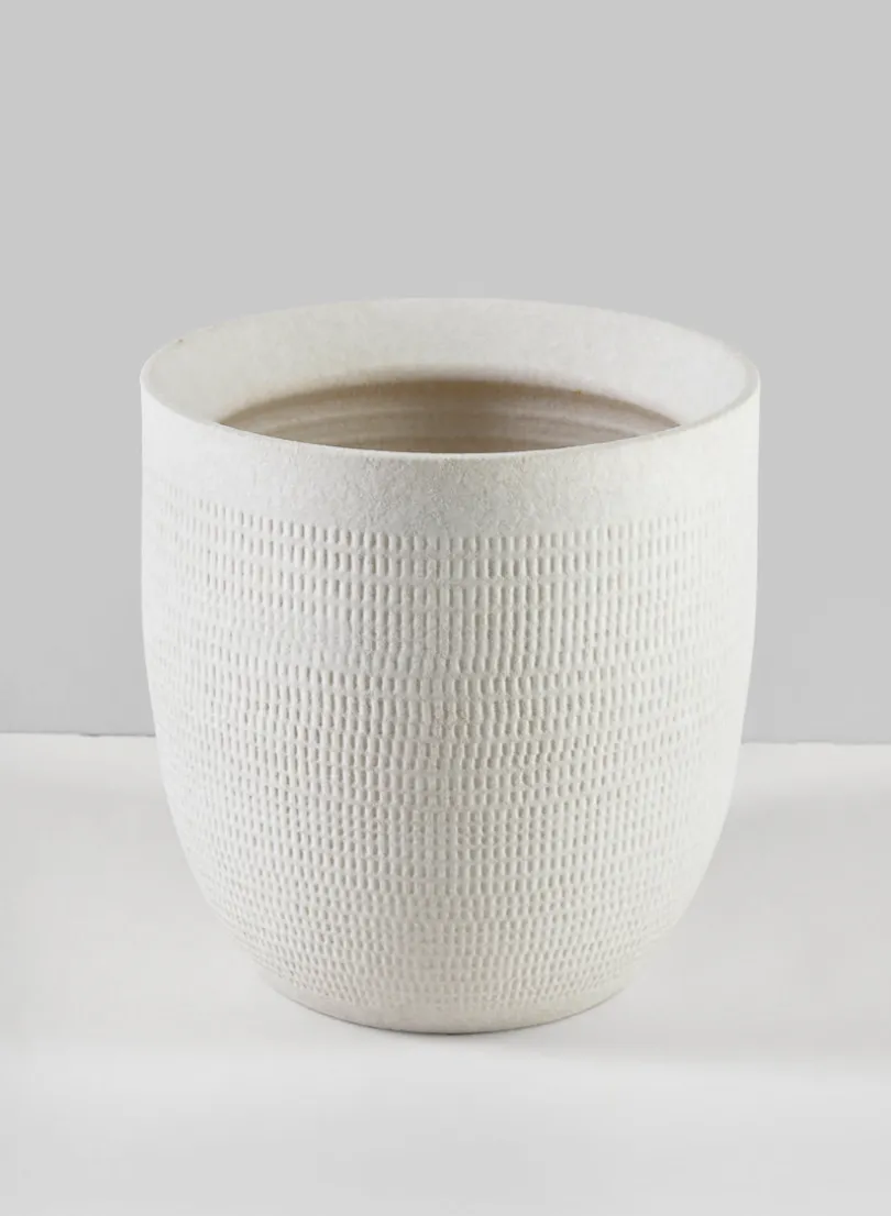7in Tall Santorini Sand White Ceramic Cachepot