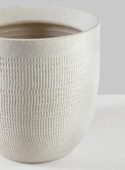 7in Tall Santorini Sand White Ceramic Cachepot