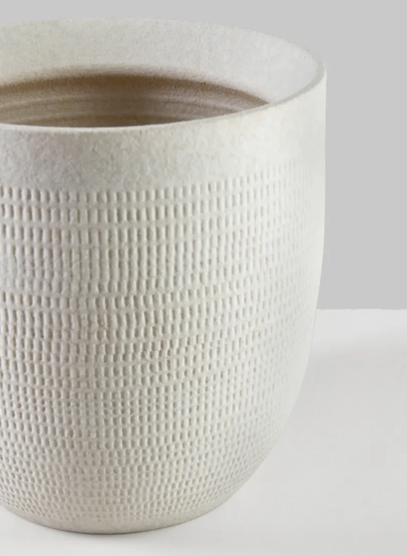 7in Tall Santorini Sand White Ceramic Cachepot