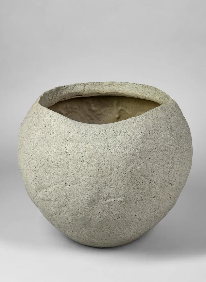 13in Tall Shirak Poly-Stone Sand Beige Planter
