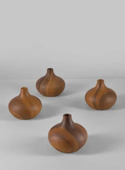 4in Tall Shobu Dark Walnut Look Ceramic Bud Vase, Set of 4
