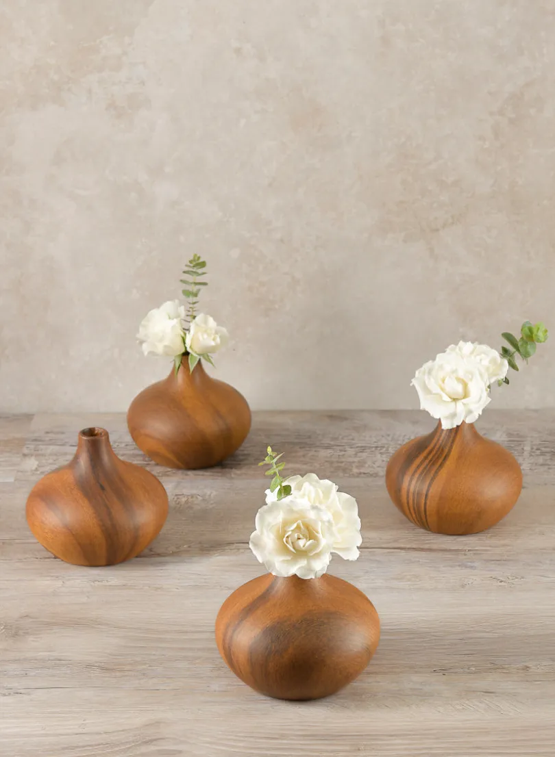4in Tall Shobu Dark Walnut Look Ceramic Bud Vase, Set of 4