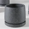 4in Tall Sigtura Sand Black Indoor Ceramic Pot with Saucer, Set of 4