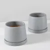 4.5in Tall Sigtura Sand Grey Indoor Ceramic Pot with Saucer, Set of 2