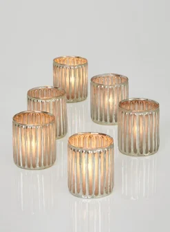 3in Tall Silver Corrugated Glass Votive Holder