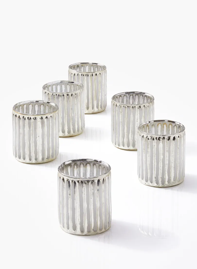 3in Tall Silver Corrugated Glass Votive Holder