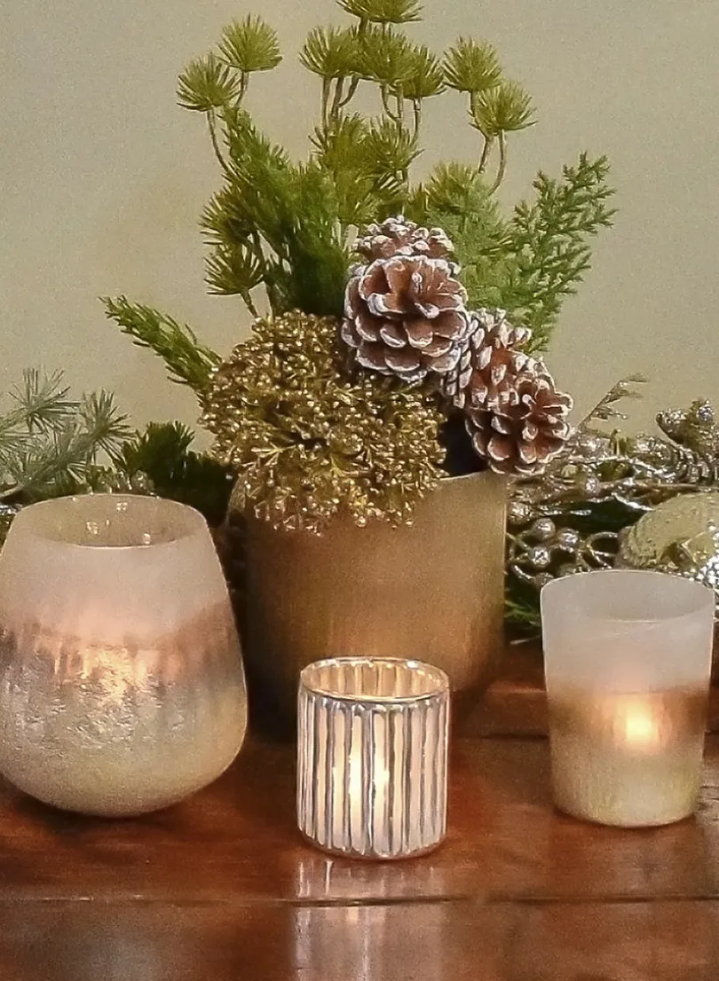 3in Tall Silver Corrugated Glass Votive Holder