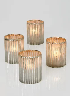 4in Tall Silver Corrugated Glass Votive Holder