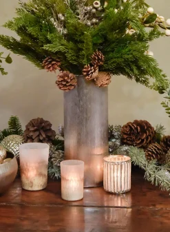 4in Tall Silver Corrugated Glass Votive Holder